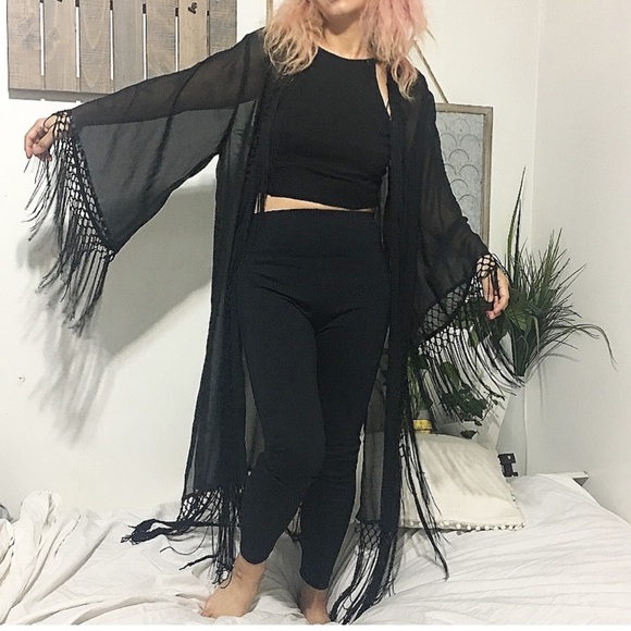 sold out/ UNIF Wiccan kimono fringe sheer cardigan - Picture 7 of 8